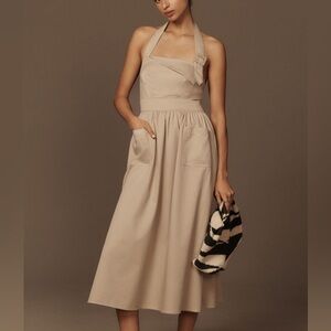 NWT Anthropologie Porridge Clothing Halter Utility Midi Dress Women Small Taupe